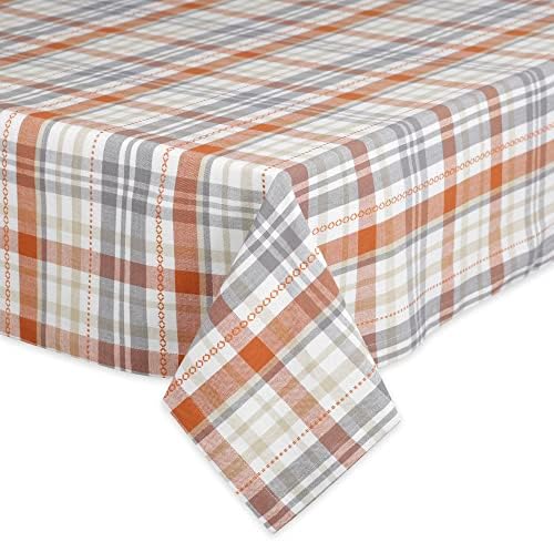 DII Autumn Afternoon Farmhouse Kitchen Thanksgiving & Fall Décor for Home, Tablecloth, 60x104, Pumpkin Plaid, Orange & Grey - Image 2