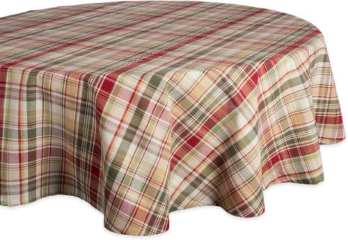 DII Give Thanks Plaid Fall Table Decor, Autumn & Thanksgiving Tabletop Linens, 70" Round Tablecloth by DII