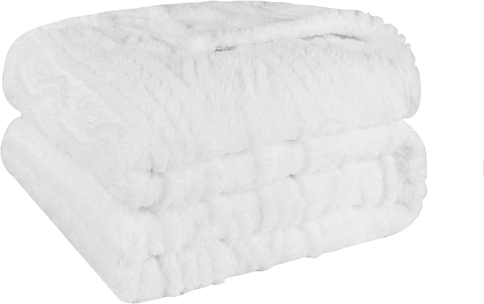 SUPERIOR Fleece Boho Jacquard Blanket, Decorative Blankets for Bedroom, Sofa, Fuzzy, Plush, Fluffy, Soft, Cute Room Decor, Beautiful Cover, Comfort Essentials, Arctic Collection, Throw XL, White