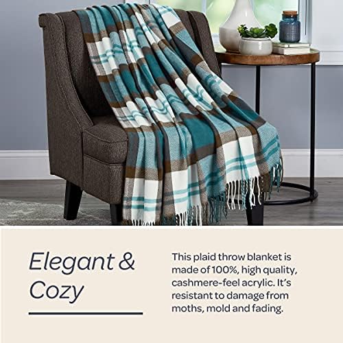 Lavish Home Soft Throw Blanket, Teal/Brown Plaid, 60” x 70” - Image 3
