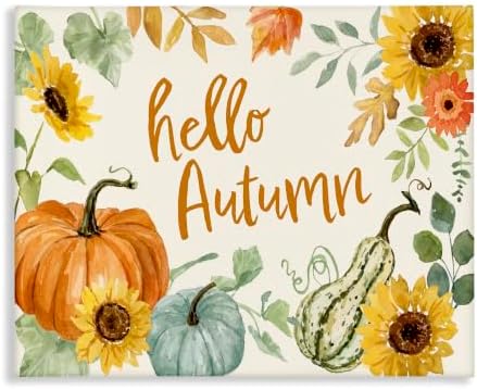 Hello Autumn Fall Plants Border, 16 x 20 Inch Canvas Wall Art by StupellIndustries