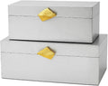 Vintiquewise Set of 2 Decorative Wooden Storage Boxes with Gold Accent – Boxes for Keys, Jewelry, Makeup, Accessories, Crafts, Gadgets, Home Office, Living Room, Bedroom & Entryway Décor, Silver