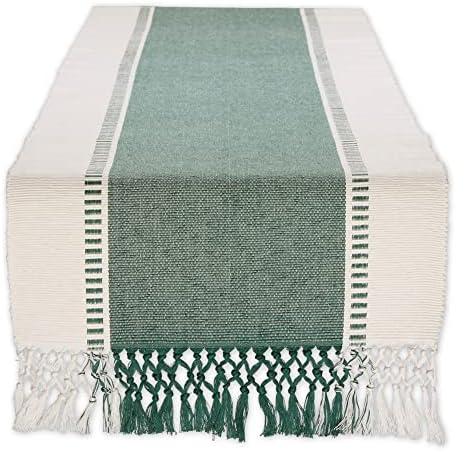 DII Dobby Stripe Table Runner, 13x72 Dark Green & Cream Background by DII