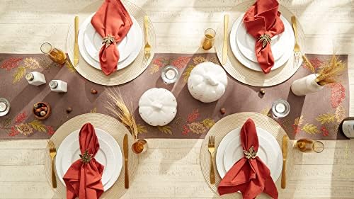 DII Fall Table Décor Embroidered Tabletop for Thanksgiving Dining, Table Runner, 14x70, Shimmering Leaves - Image 6