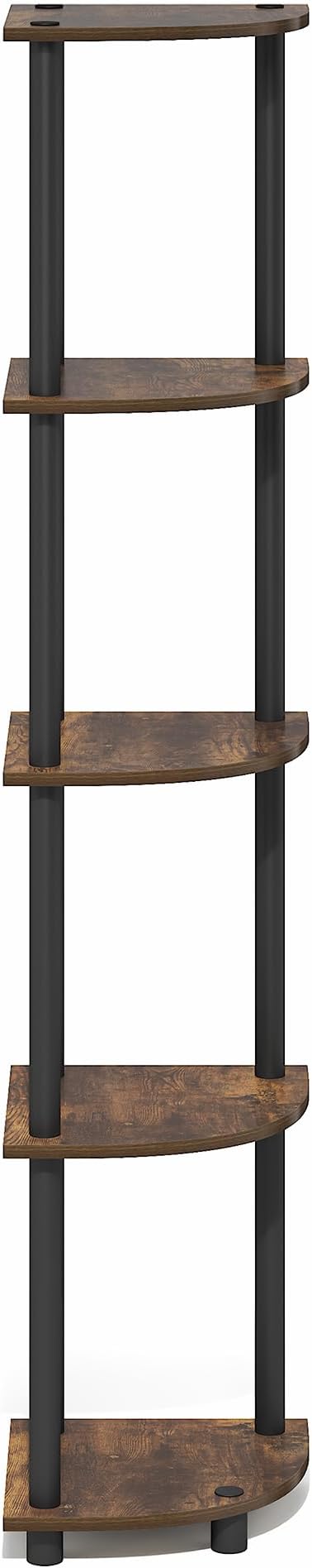 Furinno Turn-N-Tube Corner Shelf, 5-Tier Corner Bookshelf, Open Storage Shelves, for Organization and Storage, Living Room, Home Office, Garage, Bedroom, Amber Oak