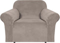H.VERSAILTEX Stretch Velvet Armchair Cover Couch Covers 1 Cushion Chair Slipcover for Living Room Furniture Cover Crafted from Thick Comfy Rich Velour (Chair 31"-49", Taupe)
