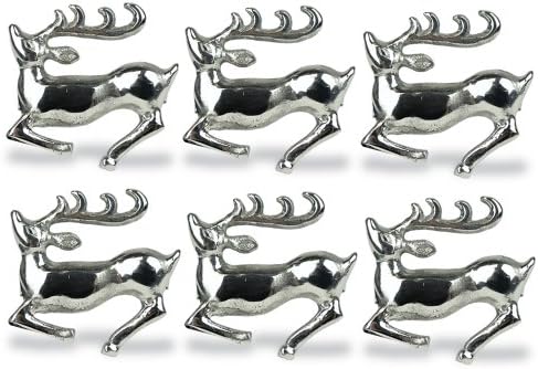 DII Christmas Thanksgiving Holiday Tabletop Décor Collection Decorative Napkin Ring Holder Set, 2.5" Diameter, Silver Reindeer, 6 Piece by DII