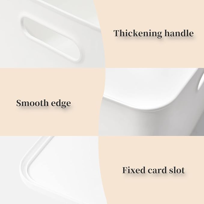 Yishyfier Plastic Storage Baskets Bins Boxes With Lids,Organizing Container White Storage Organizer Bins For Shelves Drawers Desktop Playroom Classroom Office,6-Pack(4M+2S)