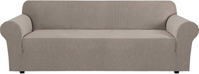 H.VERSAILTEX Stretch Oversized Couch Cover 1 Piece Sofa Slipcovers for Living Room Feature Thick Checked Jacquard Fabric with Elastic Bottom, Sofa X-Large - Taupe