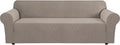 H.VERSAILTEX Stretch Couch Covers for Sofa 1 Piece Slipcovers for Couches and Sofas 3 Seater Couch Cover Feature Thick Checked Jacquard Fabric with Elastic Bottom(Large Sofa 90"-100" Wide, Taupe)