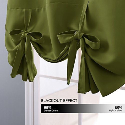NICETOWN Tie Up Tier Curtain - Kitchen Curtains Room Darkening Roman Shade 54 inches Length Rod Pocket Adjustable Balloon Window Valances, 1 Panel, 40 inches Wide, Olive Green - Image 3