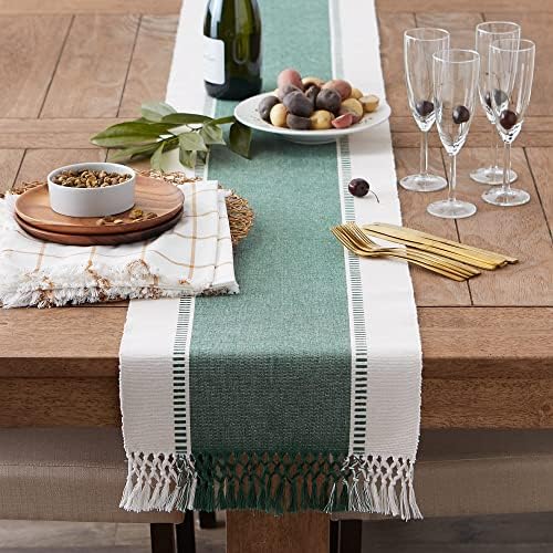 DII Dobby Stripe Table Runner, 13x72 Dark Green & Cream Background - Image 6