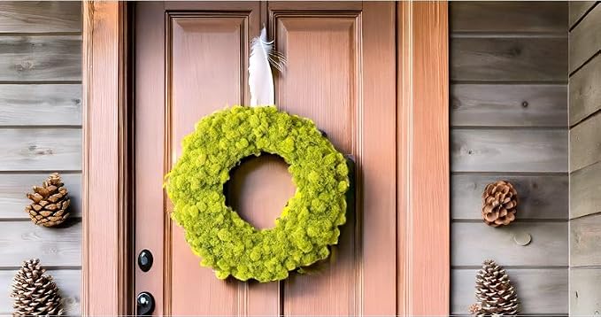 SuperMoss (25189) Lush Reindeer Moss Wreath – Handcrafted Preserved Moss Wreath for Home Décor, Indoor & Sheltered Outdoor Use, Made in USA, 12”, Chartreuse