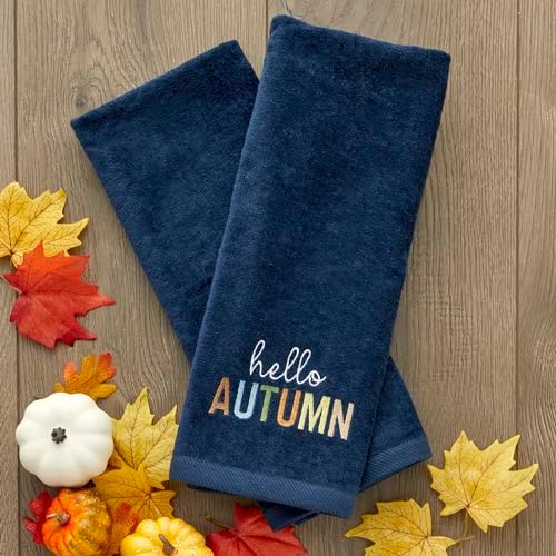 SKL Home Fall Hello Autumn Hand Towel Set-2pc, 100% Cotton, Navy - Image 4