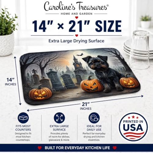 Caroline's Treasures DAC2001DDM Affenpinscher Spooky Halloween Dish Drying Mat Absorbent Dish Drying Mat Pad for Kitchen Counter Dish Drainer Mat for Countertop, 14 x 21", Multicolor