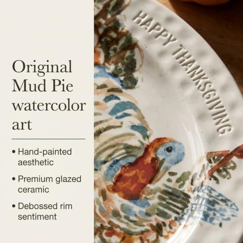 Mud Pie Turkey Platter, Large Thanksgiving Serving Platter, White Ceramic - Image 4