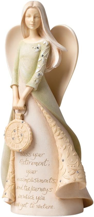 Enesco Foundations Collection Bless Your Retirement Angel Figurine- Resin Hand Painted Collectible Decorative Angels Figurines Home Decor Retirement Statue, 9 Inch