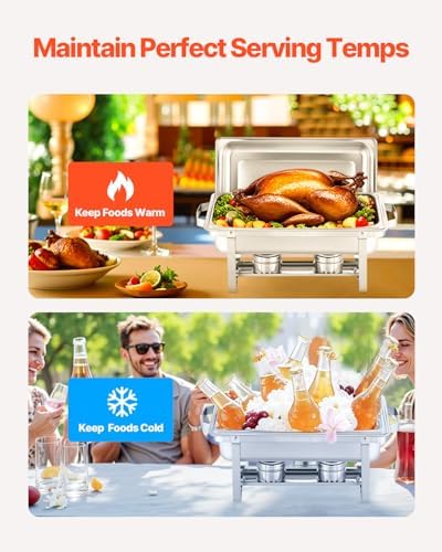VEVOR Chafing Dish Buffet Set, 8 Qt 6 Pack, Stainless Steel Chafer with 6 Full Size Pans, Rectangle Catering Warmer Server with Lid Water Pan Stand Fuel Holder, for Weddings Parties Banquets, Silver - Image 5