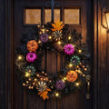 Takywep 20 Inch Halloween Wreaths for Front Door with Lights, Prelit Pumpkin Wreaths with Black Branch Berries Maple Leaves, Halloween Decorations for Indoor Outdoor Window Wall Decor by HOME
