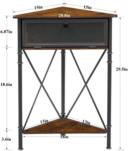 VECELO Corner Cabinet/Table, 3-Tier Display Shelves with Protection Door, Metal Frame Storage Shelf Organizer for Small Space, Living Room, Kitchen, Bathroom