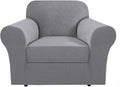 H.VERSAILTEX Stretch Armchair Covers Slipcover 2 Piece Chair Covers for Living Room Furniture Cover Suit for T Cushion/Box Cushion, Spandex Jacquard Fabric Small Checks(Armchair-Standard, Dove)
