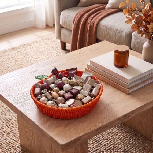 RGI Home Pumpkin Trays - Set of 2 Woven Paper Cord Pumpkin-Shaped Decorative Trays for Fall Harvest, Halloween and Thanksgiving Décor, 12" x 11.75", Orange - Image 2