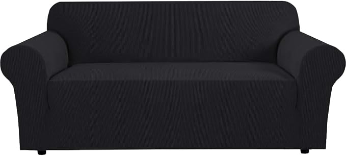 H.VERSAILTEX Couch Stretch Covers Couch Covers for Dogs Sofa Slip Covers for 3 Seat Cushion Couch Feature Thick Checked Jacquard Fabric with Elastic Bottom, Sofa Large - Black