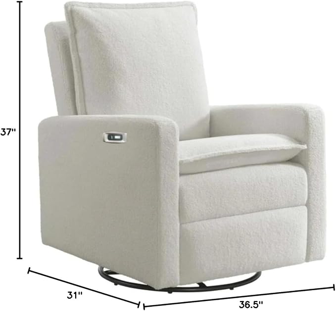 Oxford Baby Uptown Power Upholstered Glider Recliner Rocking Chair 270° Swivel for Nursery and Living Room – Boucle White, Green Guard Gold Certified
