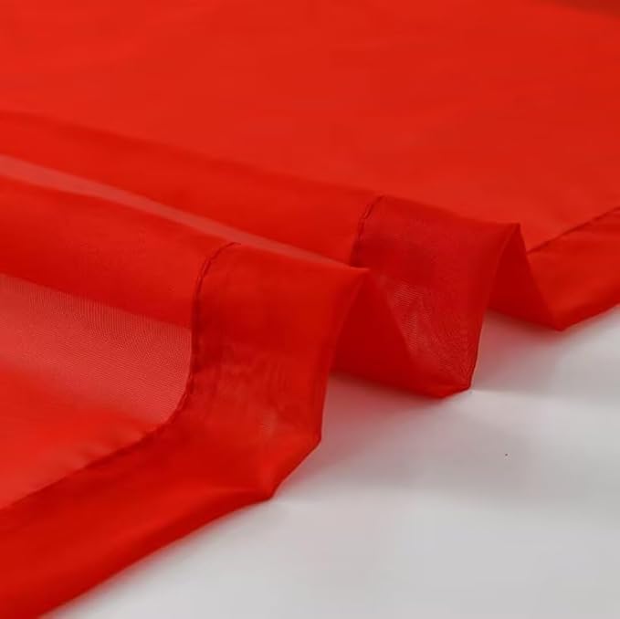SpaceDresser Basic Rod Pocket Sheer Voile Window Curtain Panels Red 1 Pair 2 Panels 52 Width 96 Inch Long for Kitchen Bedroom Children Living Room Yard(Red,52 W x 96 L)