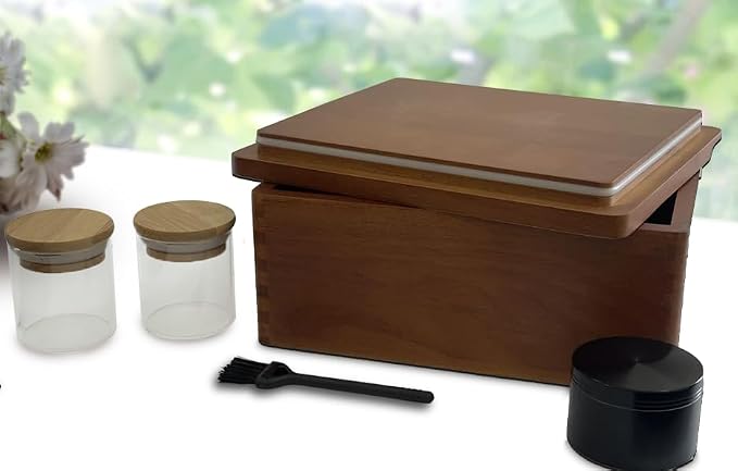 Stash Box with Tray - Large Wooden Box with Accessories Storage Stash Box Set - Decorative Wood Box for Herbs smell proof box (9.5inch)
