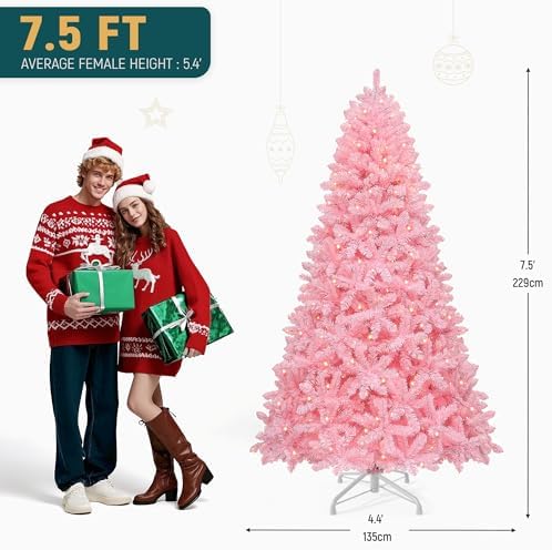 YITAHOME 7.5ft Prelit Pink Artificial Christmas Tree with Warm-White Lights - Image 3