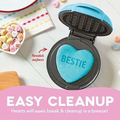 Dash & Sweethearts® Mini Waffle Maker- Mini Machine for Creative Homemade Treats - Nonstick Iron with Unique Print Design - Stylish Waffle Machine - Bestie Blue - Image 5