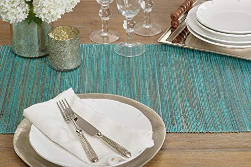 SARO LIFESTYLE Shimmering Woven Nubby Table Runner - Textured Water Hyacinth Table Runner with Sparkling Metallic Threads for Dining Tables, Everyday Entertaining and Home Décor, 14"x108", Turquoise - Image 5