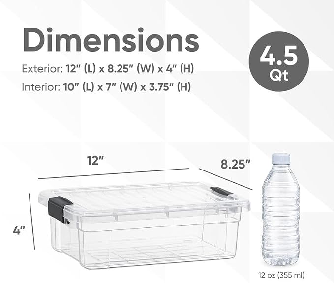 Superio Clear Storage Box with Lid, 4.5 Quart Plastic Container Bins for Organizing, Stackable Crates, BPA Free, Non Toxic, Odor Free, Organizers for Home, Office, School, and Dorm, 10 Pack