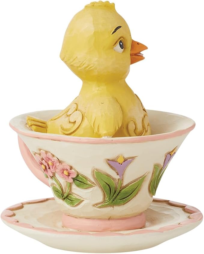 Enesco Jim Shore Heartwood Creek Easter Chick in a Teacup Miniature Figurine- Stone Resin Hand Crafted Collectible Mini Figurines Easter Home Decor Statue, 3.54 Inch