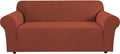 H.VERSAILTEX Stretch Sofa Covers for 3 Cushion Couch Covers Sofa Slipcovers for Living Room Feature Thick Checked Jacquard Fabric with Elastic Bottom, Sofa Large - Rust