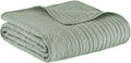 Madison Park Luxe Damask Stitching Throw Blanket, 60"x72" | Cotton Filled Spread, Ultra Soft, Cozy Bedding for Living Room Couch, Sofa, Bed, Scalloped Borders, Seafoam