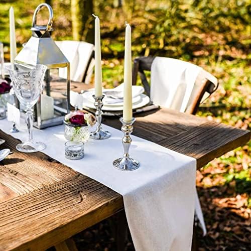 White Table Runners 2 Packs 13x108 Inch Burlap Linen Boho Table Runner - Image 2
