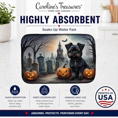 Caroline's Treasures DAC2001DDM Affenpinscher Spooky Halloween Dish Drying Mat Absorbent Dish Drying Mat Pad for Kitchen Counter Dish Drainer Mat for Countertop, 14 x 21", Multicolor