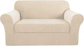 H.VERSAILTEX Loveseat Cover 2 Piece Furniture Protector Suit for T Cushion/Box Cushion Loveseat Cover for Leather, Rich Textured High Spandex Jacquard Fabric Small Checks (Natural)