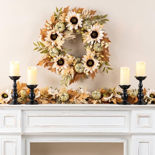 Glitzhome 72" L Neutral Fall Garland - Beige Sunflower Pumpkin Rattan Decor - Extra Long Fireplace Mantle Staircase Thanksgiving Christmas Decor - Image 3