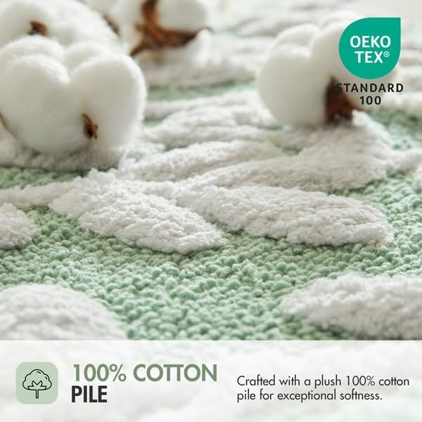Madison Park Serene Tufted Bath Rug Cotton Absorbent, 24 x 60, Sage Green | Quick Dry, Soft Pile, Machine Washable, Floral Pattern, Plush, OEKO-TEX Certified