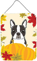 Caroline's Treasures BB2009DS1216 Boston Terrier Thanksgiving Wall or Door Hanging Prints Aluminum Metal Sign Kitchen Wall Bar Bathroom Plaque Home Decor Front Door Plaque, 12x16, Multicolor by CarolinesTreasures
