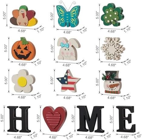 Glitzhome Interchangeable Home Sign with 10 Seasonal Icons Wooden Sign Table Top Shelf Decor for Holiday Farmhouse Door Welcome DIY Decor - Image 2