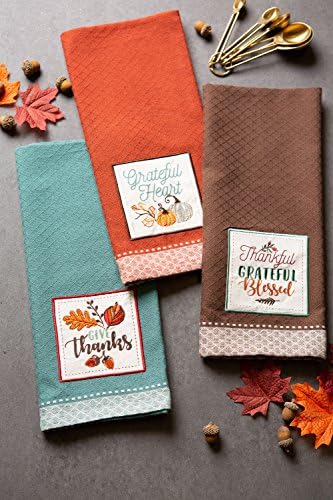 DII Thanksgiving Fall Kitchen Towels Collection Decorative Embellished Dish Towel Set, 18x28, Grateful, 3 Count - Image 4