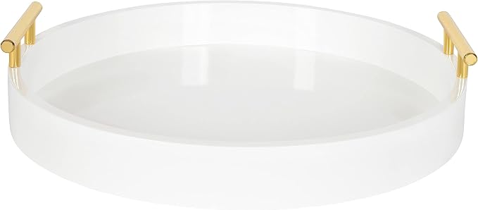 Kate and Laurel Lipton Modern Round Tray, 15.5" Diameter, White and Gold, Decorative Accent Tray for Storage and Display