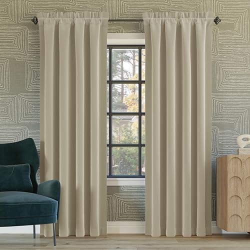 Sun Zero Oslo Theater Grade Extreme 100% Total Blackout Rod Pocket Curtain Panel, Cream, 52" W x 120" L (1 Panel)
