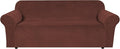 H.VERSAILTEX Stretch Velvet Sofa Covers for 3 Cushion Couch Covers Furniture Protector Soft with Non Slip Elastic Bottom, Crafted from Thick Comfy Rich Velour (Large Sofa 90"-97", Burnt Brick)