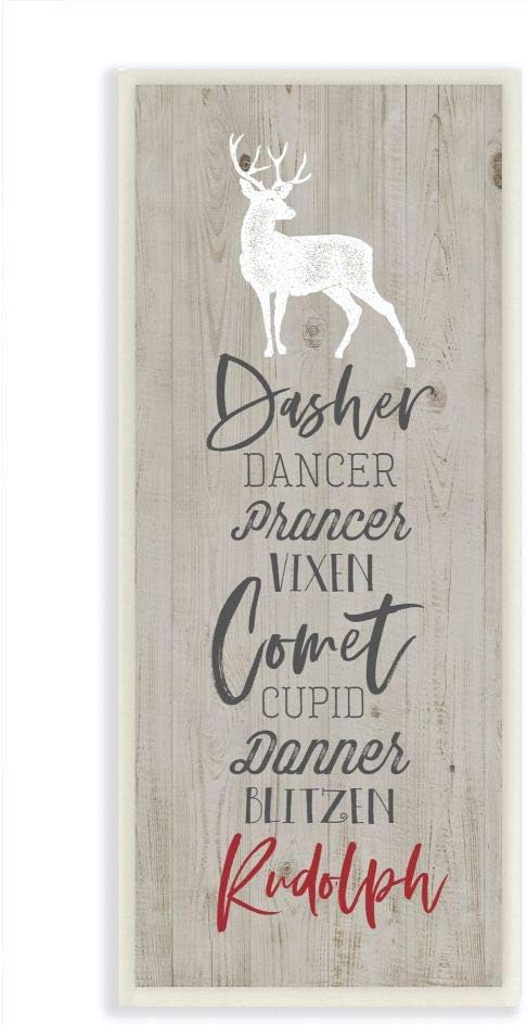 Santa Reindeer Names Holiday, 7 x 17 Inch Mounted Print on Wall Plaque