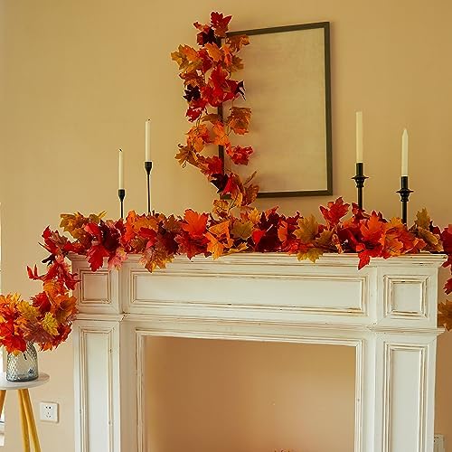 6PCS Fall Maple Leaves Garland, Party Joy 5.6Ft Artificial Maple Leaf Autumn Garland Hanging Fall Vines Table Decorations Front Door Fall Decor Thanksgiving Decorations Decor Outside Indoor Decor - Image 5